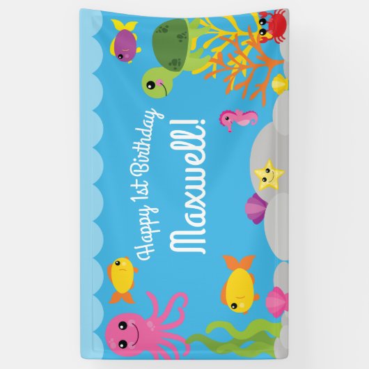 海の下で最初の誕生日パーティーバナーデコール 横断幕 (縦)