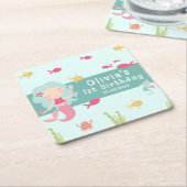 海の下で最初の誕生日人魚 スクエアペーパーコースター (アングル)