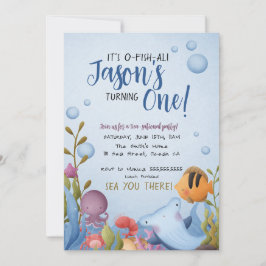 海の下で最初の誕生日招待状と写真 招待状