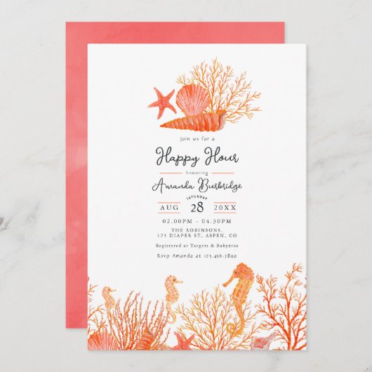 海の下で水彩生活コーラルハッピーアワー 招待状 (正面/裏面)