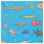 海の下で海おもしろい生活の魚の漫画の生地 ファブリック (クローズアップ)
