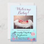 海の下で海のビーチ女の子の誕生の発表 招待状 (正面)