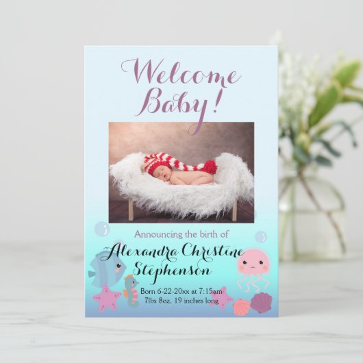 海の下で海のビーチ女の子の誕生の発表 招待状 (スタンド正面)