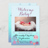 海の下で海のビーチ女の子の誕生の発表 招待状 (正面/裏面)