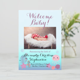 海の下で海のビーチ女の子の誕生の発表 招待状