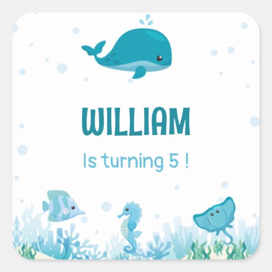 海の下で海の海動物 スクエアシール (正面)