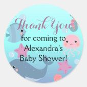 海の下で海の赤ちゃんシャワーありがとう ラウンドシール (正面)
