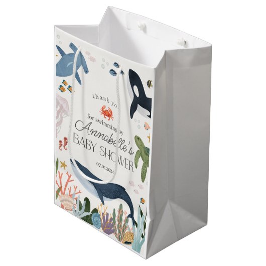 海の下で海の赤ちゃんシャワーの好意 ミディアムペーパーバッグ (正面アングル)