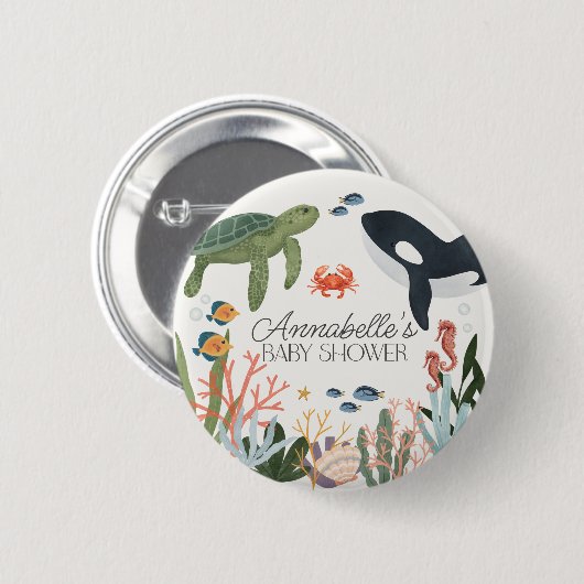 海の下で海の赤ちゃんシャワーの好意 缶バッジ (正面&裏面)
