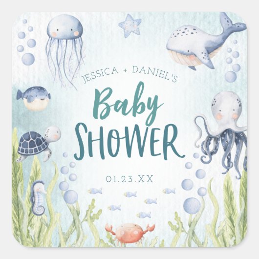 海の下で海の赤ちゃんシャワー正方形のシール スクエアシール (正面)