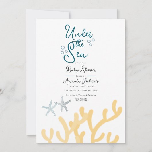 海の下で海をテーマにした赤ちゃんシャワー 招待状 (正面)