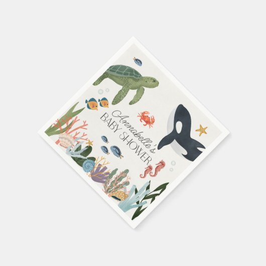 海の下で海ベビーシャワーデコール スタンダードカクテルナプキン (角)