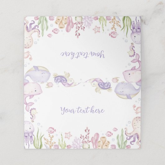 海の下で海動物の女の子パーティーフードテント プレイスカード (外部開封)