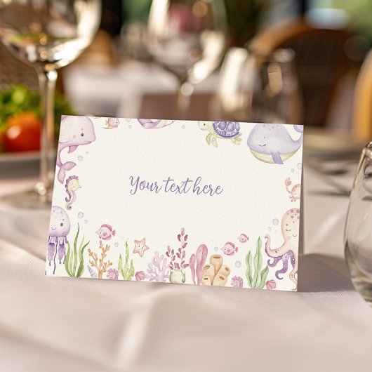 海の下で海動物の女の子パーティーフードテント プレイスカード