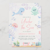 海の下で海動物の最初の誕生日の招待 シーズンカード (正面/裏面)