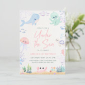 海の下で海動物の最初の誕生日の招待 シーズンカード (スタンド正面)