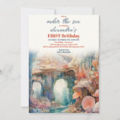 海の下で海動物の最初の誕生日 招待状 (正面)