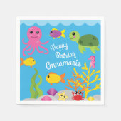 海の下で海動物の誕生日パーティナプキンス スタンダードカクテルナプキン (正面)