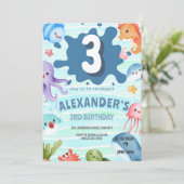 海の下で海動物の3番目の誕生日 招待状 (スタンド正面)