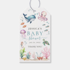 海の下で海動物カラフルの赤ちゃんシャワー ギフトタグ