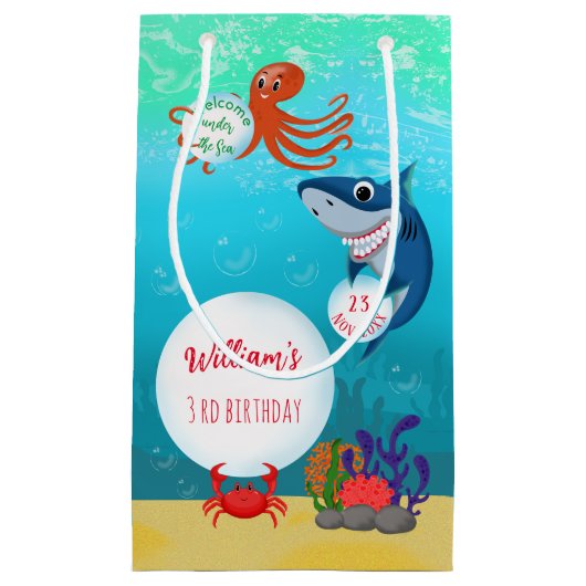 海の下で海動物キッドの誕生日 スモールペーパーバッグ (正面)