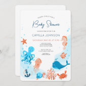 海の下で海動物ベビーシャワー招待状 招待状 (正面/裏面)