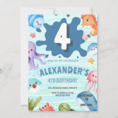 海の下で海動物航海の4歳の誕生日 招待状 (正面)
