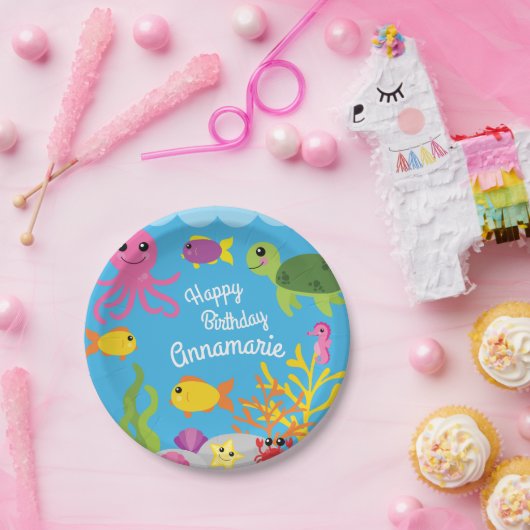 海の下で海動物1st誕生日プレート ペーパープレート (パーティー)