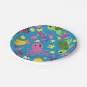 海の下で海動物1st誕生日プレート ペーパープレート (アングル)