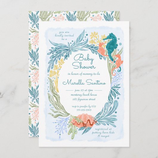 海の下で海波の双生双生女の子 招待状 (正面/裏面)