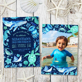 海の下で海海の動物ダークブルーの写真 招待状