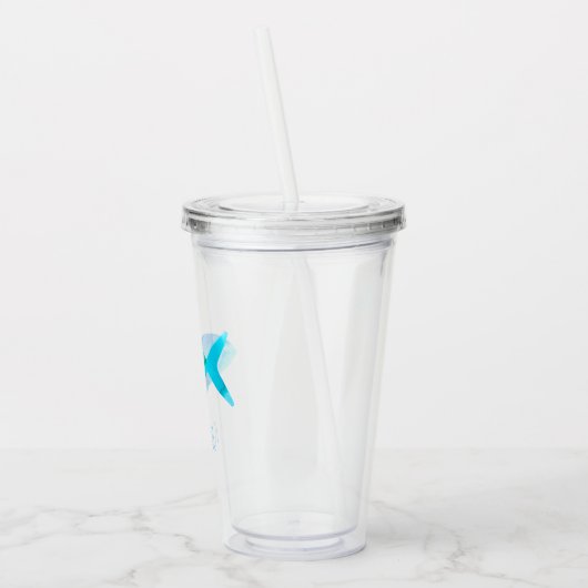 海の下で海赤い水色の青い魚 アクリルタンブラー (左)