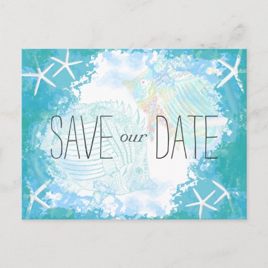 海の下で熱帯の日付を保存結婚 案内ポストカード (正面)
