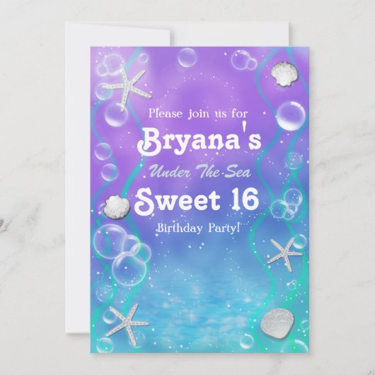海の下で甘い16誕生日パーティーの招待 招待状 (正面)