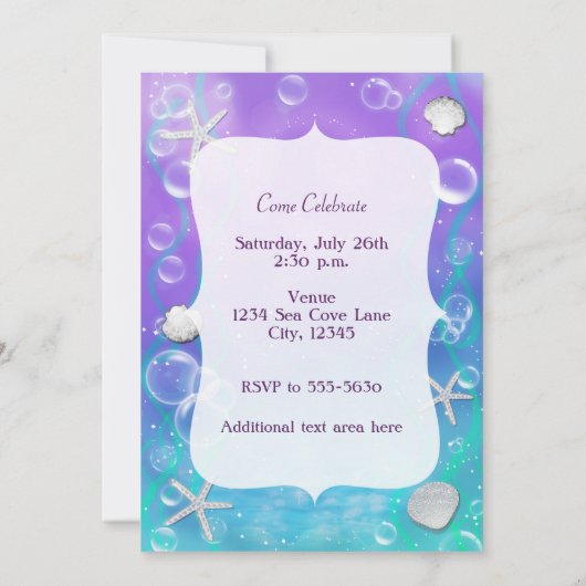 海の下で甘い16誕生日パーティーの招待 招待状 (裏面)