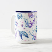 海の下で生き物のシームレスなパターン ツートーンマグカップ (正面左)