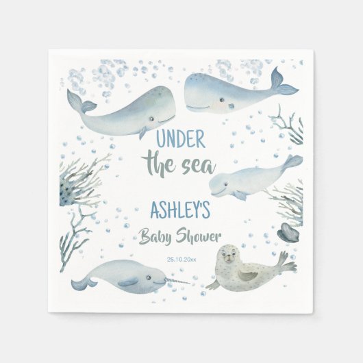 海の下で男の子のシャワー印刷 スタンダードカクテルナプキン (正面)