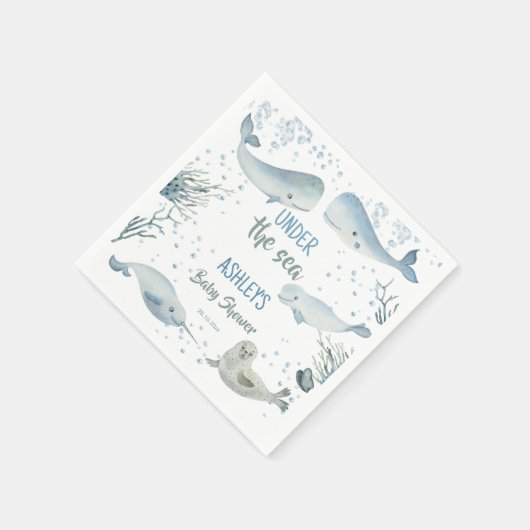 海の下で男の子のシャワー印刷 スタンダードカクテルナプキン (角)