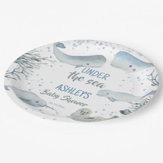 海の下で男の子のシャワー印刷 ペーパープレート (アングル)