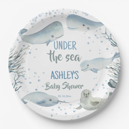 海の下で男の子のシャワー印刷 ペーパープレート (正面)