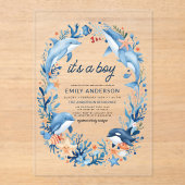 海の下で男の子の青い赤ちゃんシャワー アクリル招待状 (正面)