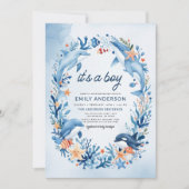 海の下で男の子の青い赤ちゃんシャワー 招待状 (正面)