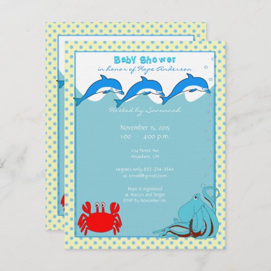 海の下で男の赤ちゃんのシャワー発表 招待状 (正面/裏面)