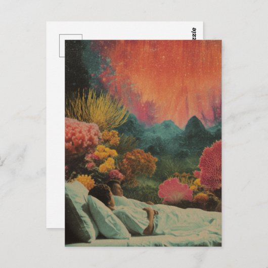 海の下で眠るカップル超現実的な混合メディア ポストカード (正面/裏面)