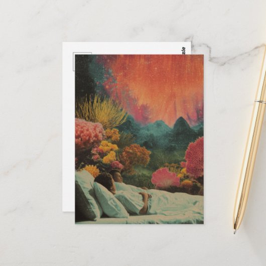 海の下で眠るカップル超現実的な混合メディア ポストカード (正面/裏面インサイチュ)