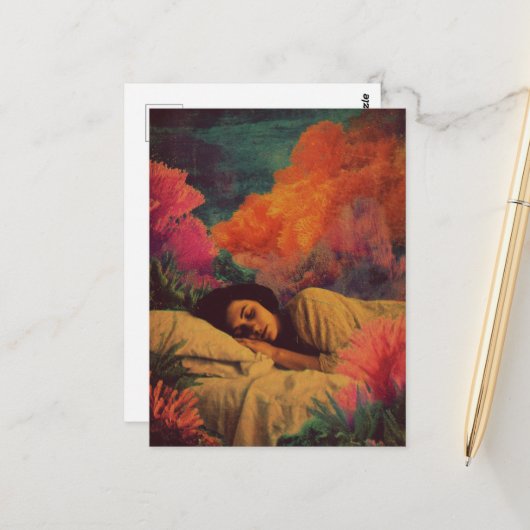 海の下で眠る女性サーレアル混合メディア ポストカード (正面/裏面インサイチュ)