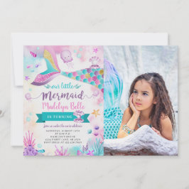 海の下で私たちの小さな人魚の誕生日写真 招待状