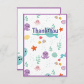 海の下で紫の赤ちゃんシャワーフィッシュ サンキューカード (正面/裏面)