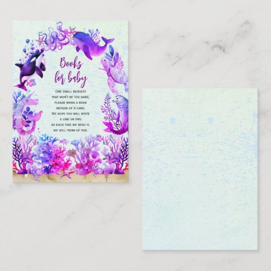 海の下で紫色の本のベビーの赤ちゃんシャワー エンクロージャーカード (正面/裏面)