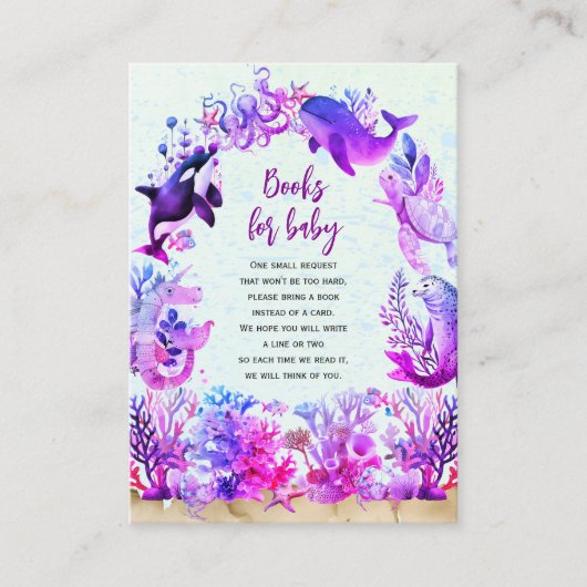 海の下で紫色の本のベビーの赤ちゃんシャワー エンクロージャーカード (正面)